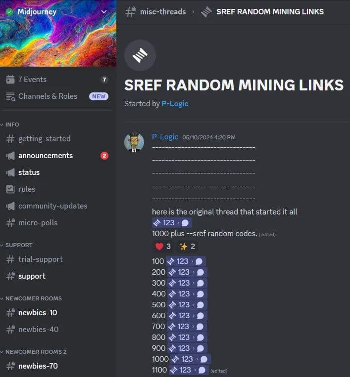 Ссылки на Sref Random Mining.Референсы кодов для Midjourney