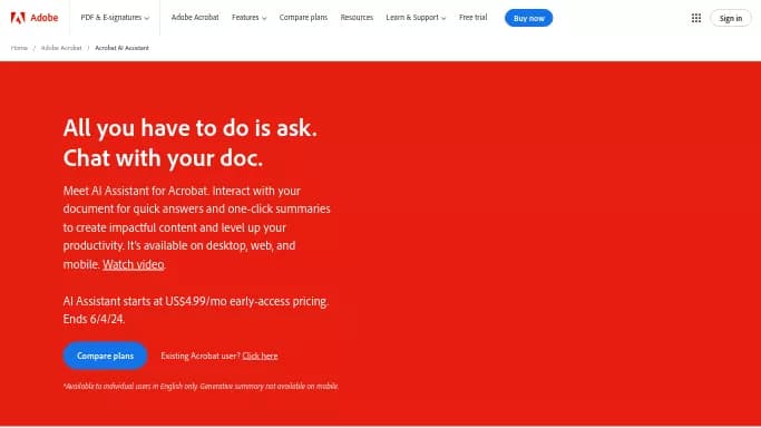 Acrobat AI by Adobe — платная нейросеть для таблиц и PDF, для суммаризации текста, для повышения продуктивности, для помощи в образовании.