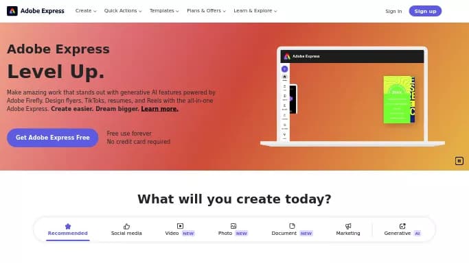 Adobe Express — бесплатная нейросеть для дизайна. Бесплатная версия с ограниченным функционалом, есть платные тарифы.