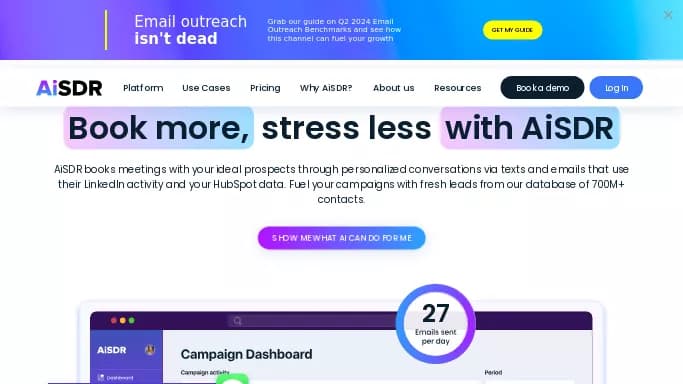 AiSDR — платная нейросеть для работы с электронной почтой. Бесплатная версия с ограниченным функционалом, есть платные тарифы.