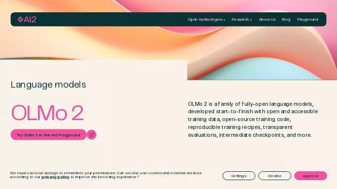 OLMo 2 — бесплатная нейросеть для разработки программного обеспечения, , модели LLM.