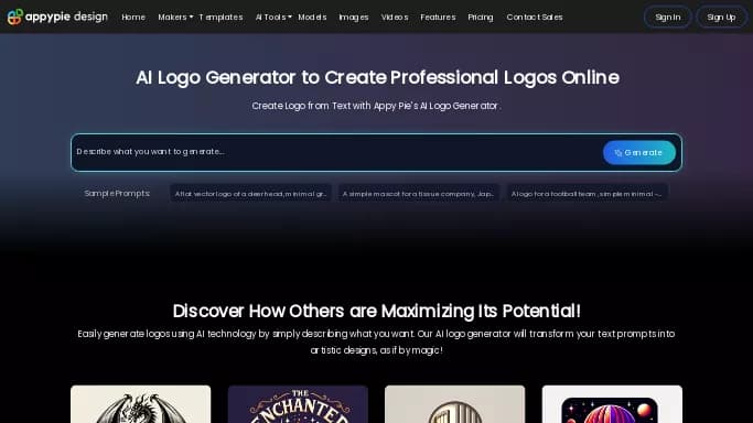 Logo Generator AppyPie — бесплатная нейросеть для создания логотипа. Бесплатная версия с ограниченным функционалом, есть платные тарифы.
