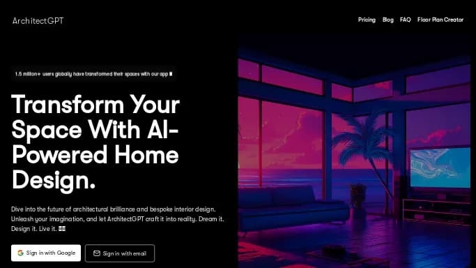 ArchitectGPT — бесплатная нейросеть для дизайна, в сфере недвижимости и архитектуры, для создания изображений. Бесплатная версия с ограниченным функционалом, есть платные тарифы.