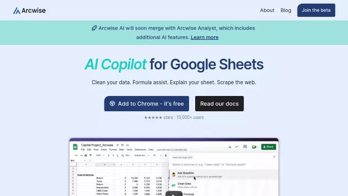 Arcwise AI — бесплатная нейросеть , расширения ChatGPT, для таблиц и PDF.