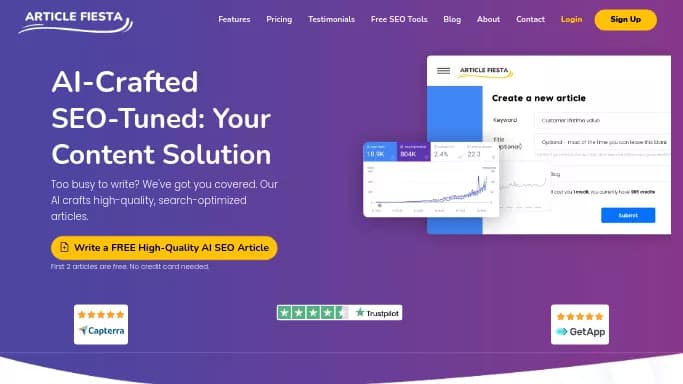 Article Fiesta — бесплатная нейросеть для написания текста, для копирайтинга. Бесплатная версия с ограниченным функционалом, есть платные тарифы.