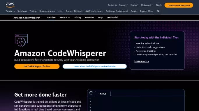 Amazon CodeWhisperer — бесплатная нейросеть для разработки программного обеспечения.