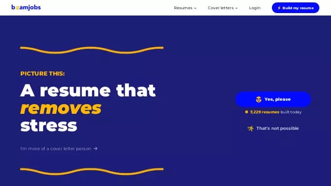 BeamJobs Resume Builder — бесплатная нейросеть помогающие в управлении персоналом, для написания текста.