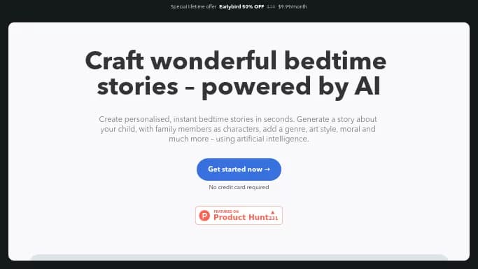 BedtimeStory AI — бесплатная нейросеть для сторителлинга. Бесплатная версия с ограниченным функционалом, есть платные тарифы.