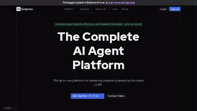 Botpress — бесплатная нейросеть , автономные ИИ (AGI). Бесплатная версия с ограниченным функционалом, есть платные тарифы.