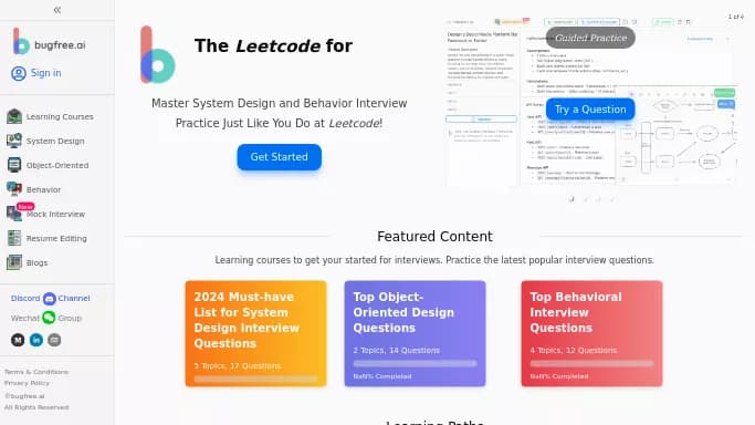 bugfree.ai — бесплатная нейросеть для разработки программного обеспечения, помогающие в управлении персоналом. Бесплатная версия с ограниченным функционалом, есть платные тарифы.