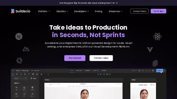Builder.io — платная нейросеть для no Code/Low Code разработки. Бесплатная версия с ограниченным функционалом, есть платные тарифы.