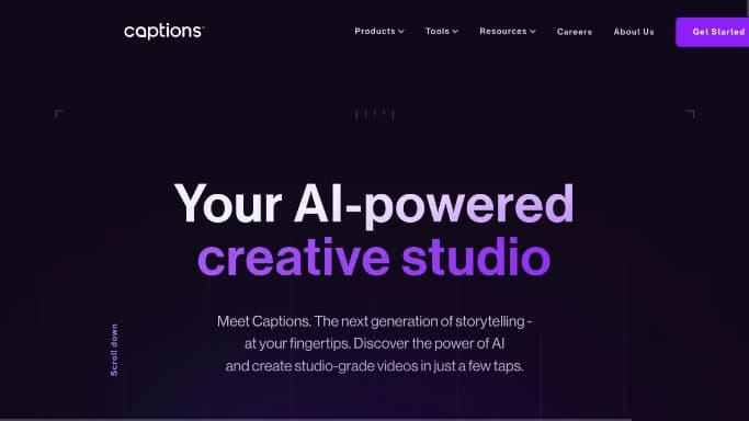 Captions — бесплатная нейросеть для SMM, для редактирования видео. Бесплатная версия с ограниченным функционалом, есть платные тарифы.