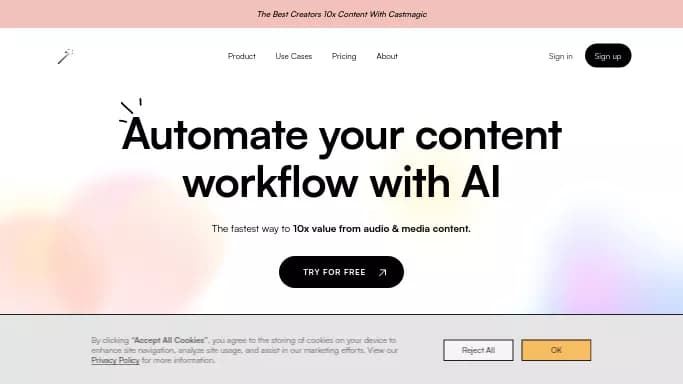 Castmagic — бесплатная нейросеть для редактирования аудио, для транскрибации аудио и видео, для повышения продуктивности, для помощи в образовании. Бесплатная версия с ограниченным функционалом, есть платные тарифы.