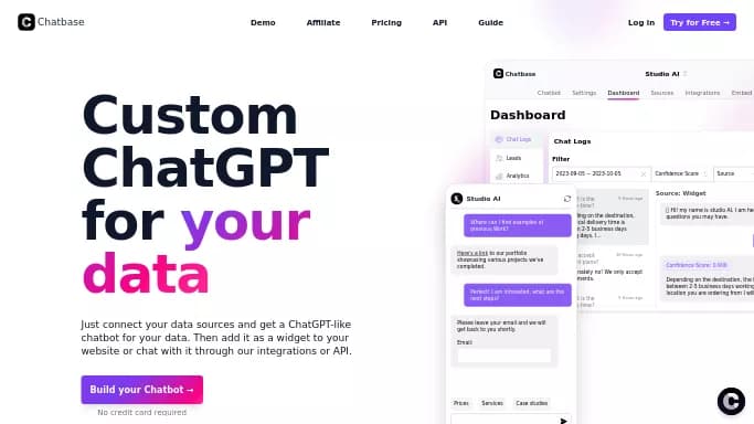 Chatbase — бесплатная нейросеть — чат-бот. Бесплатная версия с ограниченным функционалом, есть платные тарифы.