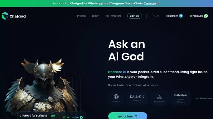 ChatGod — бесплатная нейросеть — чат-бот. Бесплатная версия с ограниченным функционалом, есть платные тарифы.