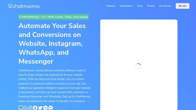ChatMaxima — бесплатная нейросеть — чат-бот, для маркетинга. Бесплатная версия с ограниченным функционалом, есть платные тарифы.