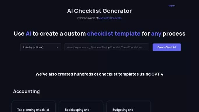 AI Checklist Generator — бесплатная нейросеть для повышения продуктивности.