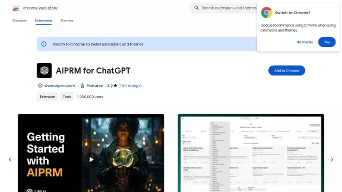 AIPRM ChatGPT — бесплатная нейросеть , расширения ChatGPT, для повышения продуктивности, для генерации промптов. Бесплатная версия с ограниченным функционалом, есть платные тарифы.