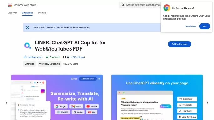 Liner — бесплатная нейросеть , расширения ChatGPT, для таблиц и PDF, для повышения продуктивности. Бесплатная версия с ограниченным функционалом, есть платные тарифы.
