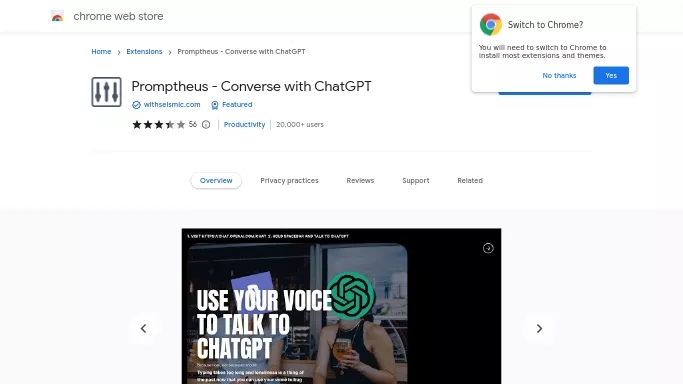 Promptheus — бесплатная нейросеть , расширения ChatGPT, для повышения продуктивности, для генерации промптов.