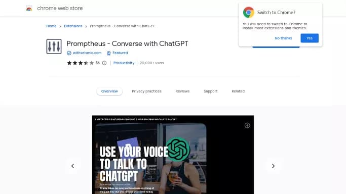 Promptheus — бесплатная нейросеть , расширения ChatGPT, для повышения продуктивности, для генерации промптов.