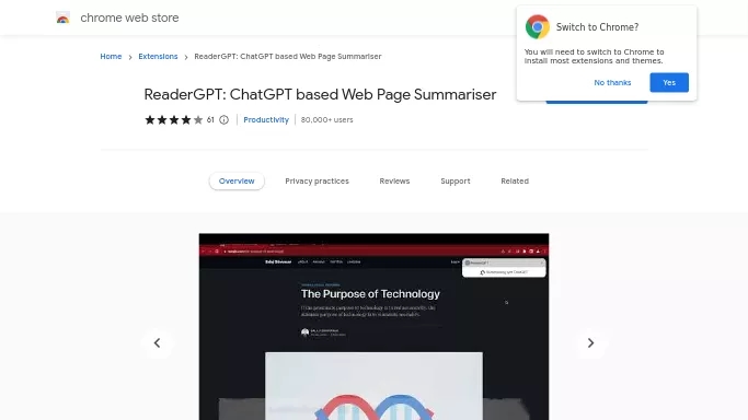 ReaderGPT — бесплатная нейросеть , расширения ChatGPT, для суммаризации текста, для повышения продуктивности, для помощи в образовании.