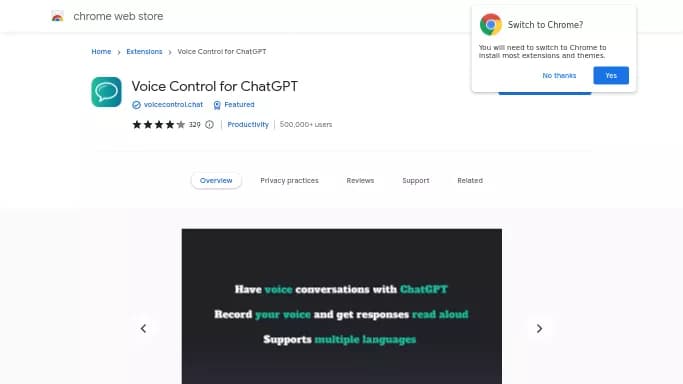 Voice Control for ChatGPT — бесплатная нейросеть — полезные ИИ, , расширения ChatGPT.
