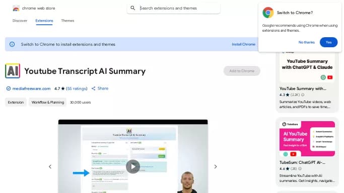 YouTube Transcript AI Summary — платная нейросеть для суммаризации текста, для повышения продуктивности, для помощи в образовании.