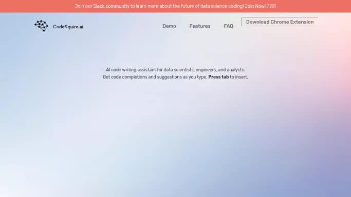Codesquire AI — бесплатная нейросеть для разработки программного обеспечения, для анализа данных. Бесплатная версия с ограниченным функционалом, есть платные тарифы.