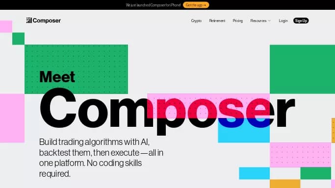 Composer — бесплатная нейросеть для работы с финансами, для no Code/Low Code разработки. Бесплатная версия с ограниченным функционалом, есть платные тарифы.