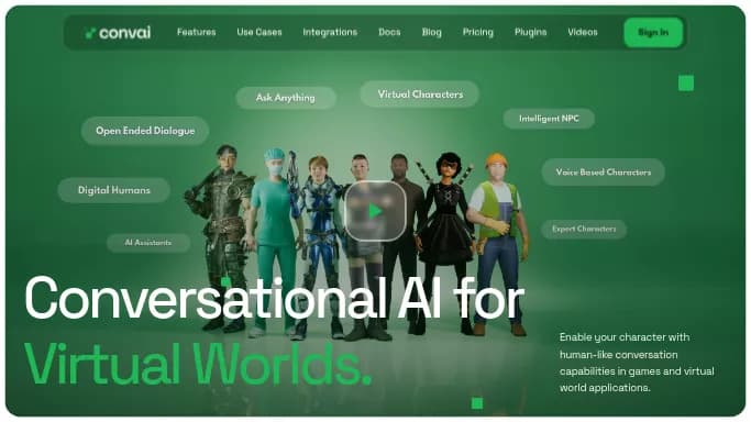 Convai — бесплатная нейросеть — чат-бот, для разработки программного обеспечения. Бесплатная версия с ограниченным функционалом, есть платные тарифы.