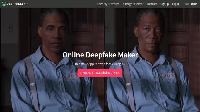 DeepFakesWeb — бесплатная нейросеть для дипфейк(deepfake). Бесплатная версия с ограниченным функционалом, есть платные тарифы.