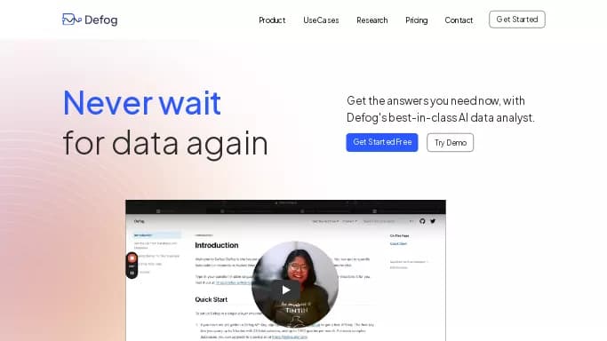 Defog — бесплатная нейросеть — чат-бот, для разработки программного обеспечения, для анализа данных. Бесплатная версия с ограниченным функционалом, есть платные тарифы.