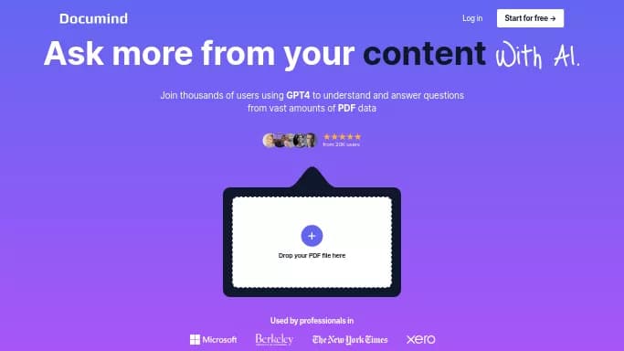 Documind — бесплатная нейросеть для таблиц и PDF. Бесплатная версия с ограниченным функционалом, есть платные тарифы.