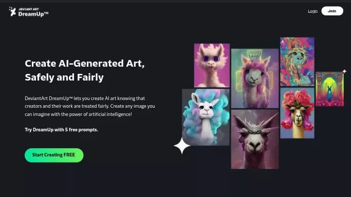 Dream Up (Deviant Art) — бесплатная нейросеть для создания изображений. Бесплатная версия с ограниченным функционалом, есть платные тарифы.