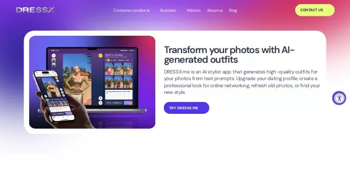 DRESSX.me — платная нейросеть для стиля и моды, для создания изображений, для повышения продуктивности, для помощи в автоматизации.