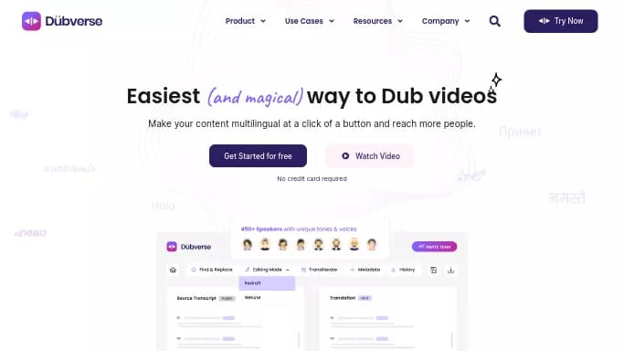 Dubverse.ai — бесплатная нейросеть для редактирования видео. Бесплатная версия с ограниченным функционалом, есть платные тарифы.