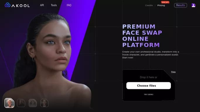 Face Swap by Akool — бесплатная нейросеть для создания аватаров и цифровых 3D персонажей, для дипфейк(deepfake), для редактирования изображений. Бесплатная версия с ограниченным функционалом, есть платные тарифы.