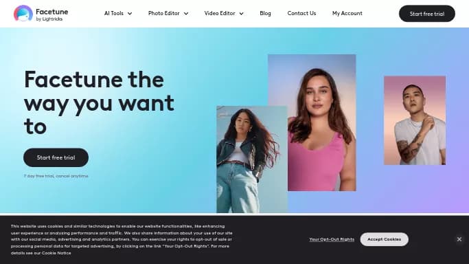 Facetune — платная нейросеть для создания аватаров и цифровых 3D персонажей. Бесплатная версия с ограниченным функционалом, есть платные тарифы.