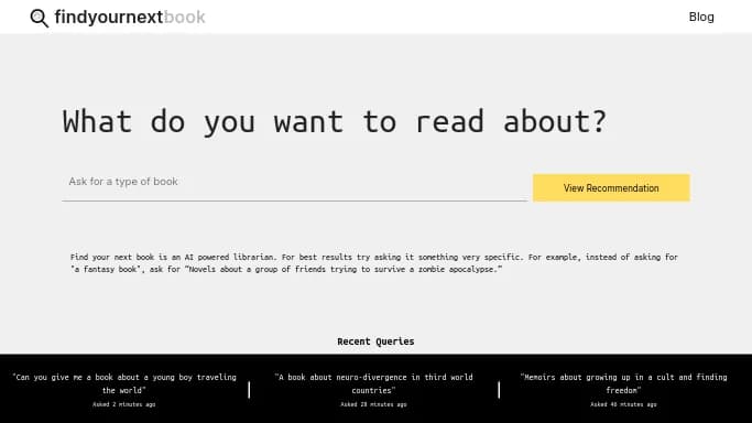 Find Your Next Book — бесплатная нейросеть для помощи в образовании, для повышения продуктивности.