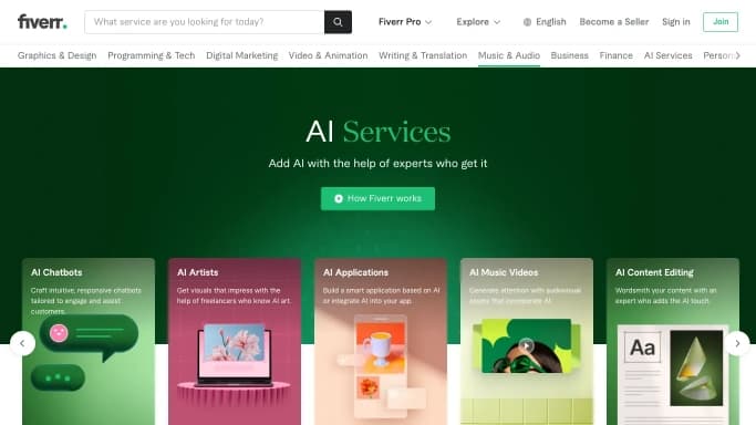 AI Services by Fiverr — платная нейросеть — полезные ИИ, для повышения продуктивности. Бесплатная версия с ограниченным функционалом, есть платные тарифы.