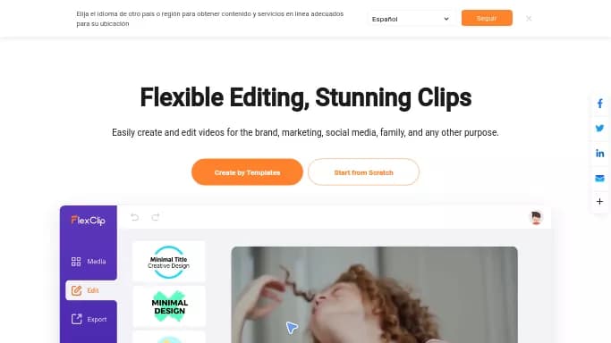 Flexclip — бесплатная нейросеть для редактирования видео. Бесплатная версия с ограниченным функционалом, есть платные тарифы.