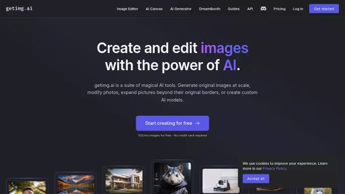 Getimg AI — бесплатная нейросеть для создания изображений. Бесплатная версия с ограниченным функционалом, есть платные тарифы.