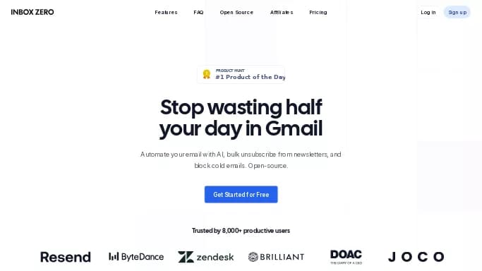 Inbox Zero — бесплатная нейросеть для работы с электронной почтой. Бесплатная версия с ограниченным функционалом, есть платные тарифы.