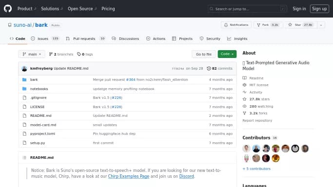 Suno AI Bark — бесплатная нейросеть Open Source, для создания голоса.
