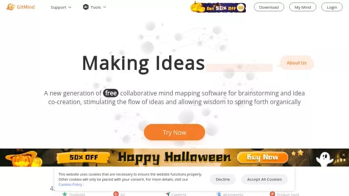 GitMind AI — бесплатная нейросеть помогающие в управлении персоналом, для повышения продуктивности. Бесплатная версия с ограниченным функционалом, есть платные тарифы.