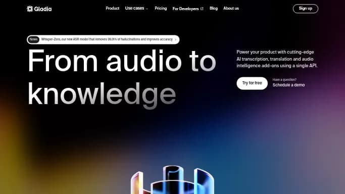 Gladia — бесплатная нейросеть для транскрибации аудио и видео, для повышения продуктивности, для помощи в образовании. Бесплатная версия с ограниченным функционалом, есть платные тарифы.