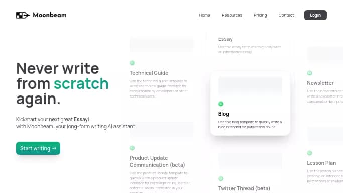 Moonbeam — бесплатная нейросеть для помощи в образовании, для написания текста, для копирайтинга. Бесплатная версия с ограниченным функционалом, есть платные тарифы.