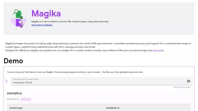 Magika by Google — бесплатная нейросеть для разработки программного обеспечения, для таблиц и PDF.