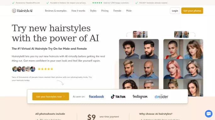 HairStyle AI — платная нейросеть для развлечений, для стиля и моды. Бесплатная версия с ограниченным функционалом, есть платные тарифы.
